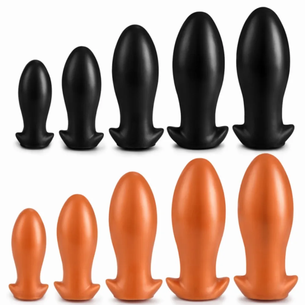 Gold Black Unisex Backyard Coarse Egg-shaped Liquid Silicone Extra Large  Anal Plug Expander Super Soft Dildo for Women