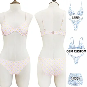 High Quality OEM Custom Factory Bikinis New Design Hot Printed Ladies Swimwear Beachwear Ladies Sexy Push up Bikini Swimsuit