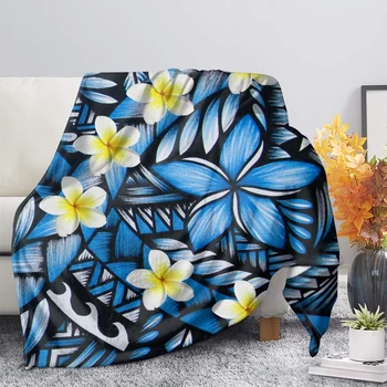Samoas Polynesian Blankets Native Plumeria Pattern Soft Sofa Bed Decor Christmas Gift Hawaiian Fleece Blanket for Couch