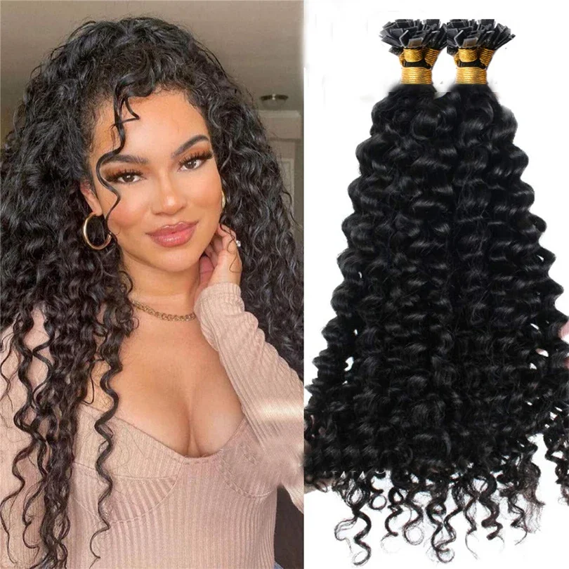 Kıvırcık Düz Uçlu Saç Uzantıları İnsan Saçı Fushion Remy Saç 30 İnç 300 Tel Brezilya Önceden Bağlı Uçlu Saç Uzantıları_voghion.com