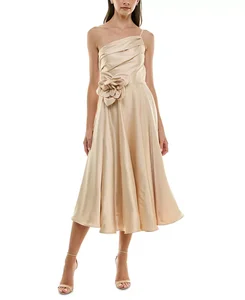 Custom High Quality Spring Summer New Elegant Casual Strapless Satin Evening Dresses Women's Sleeveless Midi Dress