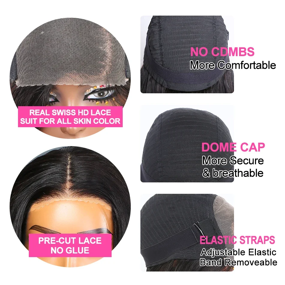 Peruca Deep Wave Glueless Human Hair Wigs Brazilian Remy Water Wave Lace Closure Pré-arrancado para mulheres_voghion.com