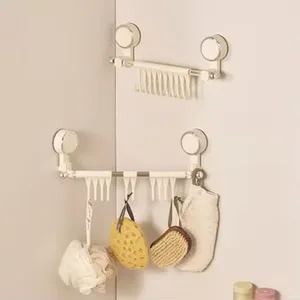 Plastic Bathroom and Kitchen Wall-Mounted Punch-Free Slide Rail Row Hook Suction Cup Hook for Spoon Shovel Storage Rack