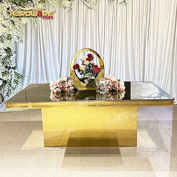 Fancy event party use banquet furniture mirror wedding tables glass for sale