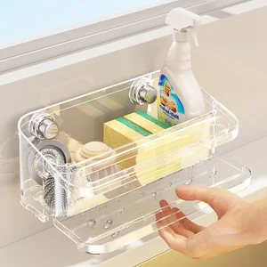 Multi-Functional Wall-Mounted Suction Cup Sink Storage Rack Sponge Brush Draining Basket Organizer for Kitchen