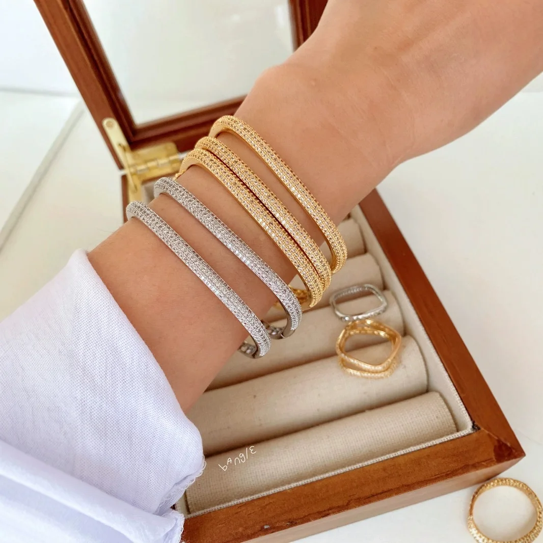 New Design Fashion Bangles Brass 18K Gold Plated Square Shape