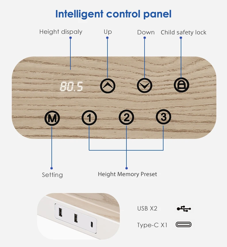 Wooden Top Modern Home Office Computer Table with Storage Drawer Electric Height Adjustable Standing Desk with Wireless Charger