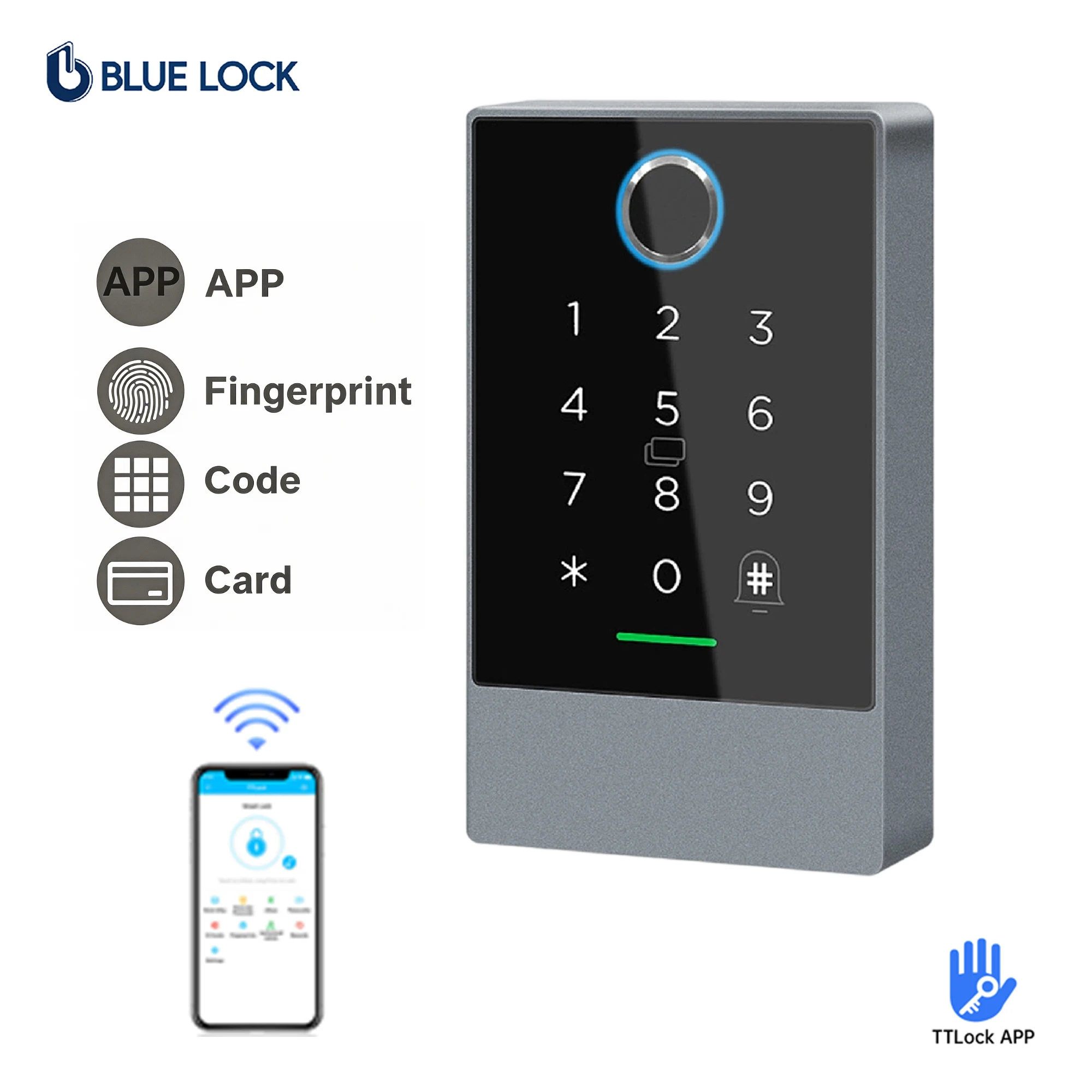 Bluelock TTlock App Waterproof Keyless Entry Smart Fingerprint Card Code Access Control System Digital Door Lock Multi Door