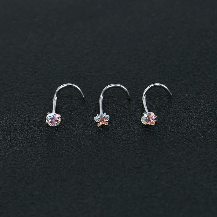 3pcs Star Heart Round Zircon Nose Studs Set Nose Piercing Jewelry S L