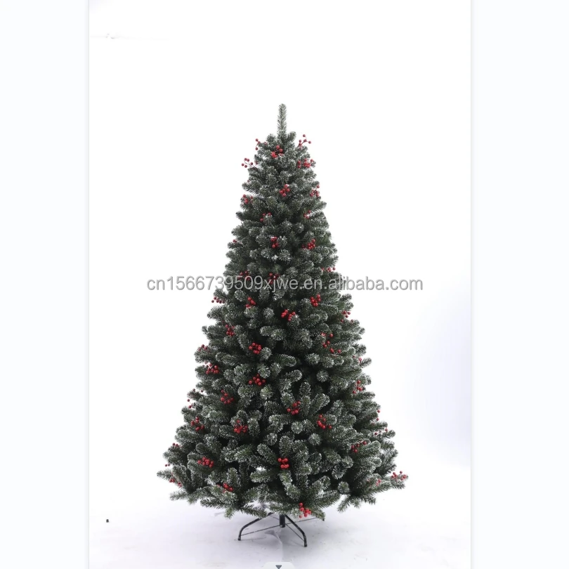 Factory Price PVC 6ft Artificial  Christmas Tree with White Glitter and Red Berries for Xmas Holiday Decorations manufacture