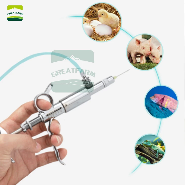 5 mL Stainless Steel Automatic Injector Syringe with Adjustable Feature Veterinary Equipment for Cattle for Retail Industries