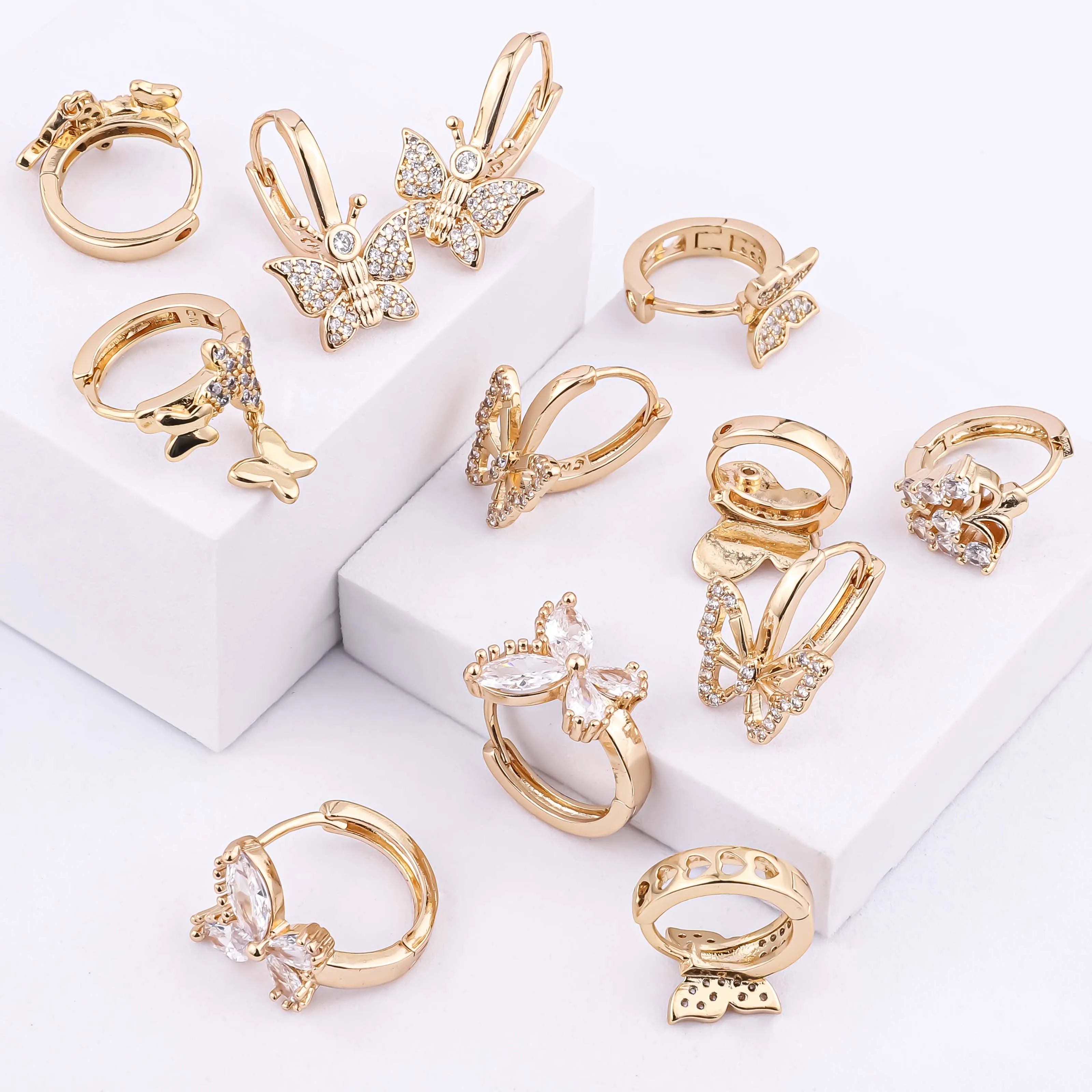 Wholesale Butterfly Jewelry 18k Gold Plated Huggie Earring Zircon ...