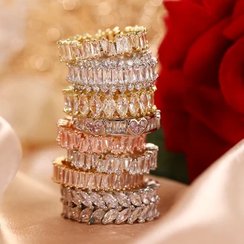 Bling Luxury Stackable Ring Set Women's 3A Cubic Zirconia Female Engagement Ring Marquise Crystal Wedding Jewelry Party Gift