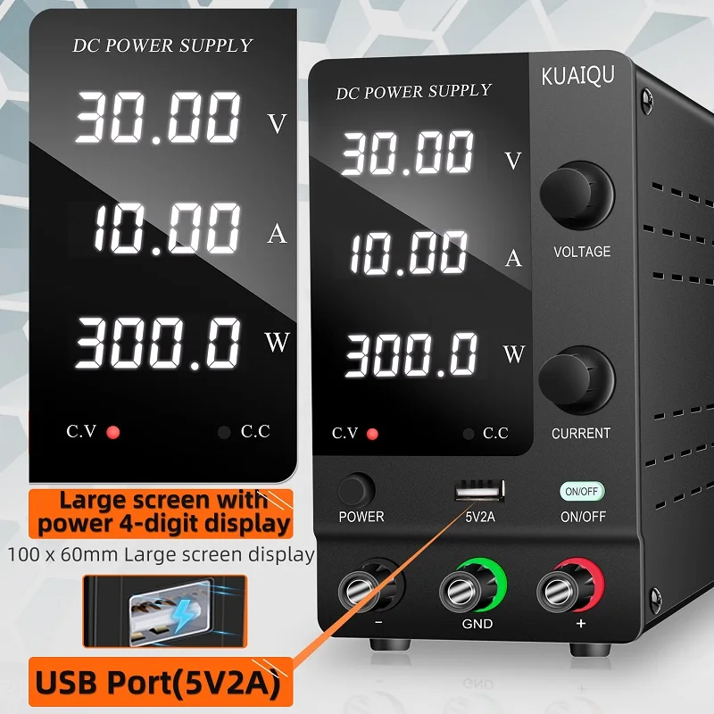 KUAIQU 30V 10A 300W Adjustable DC Power Supply - Variable