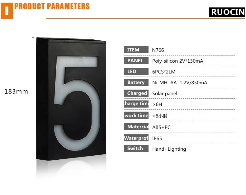 Solar Powered LED House Numbers - Modern Address Plaques