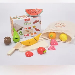 Unisex Educational Cross-Border Wooden Play House Toys Simulated Vegetables and Fruits Cut for Kids' Fun Kitchen & Food Toys