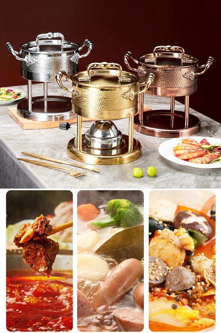 Luxurious Stainless Steel Family Parties Restaurant Hotel Fuel Gas Hot Pot Buffet Soup Cook Pots