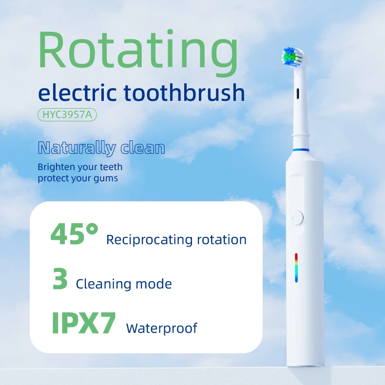 High Quality Custom Logo Deep Cleaning Long Lasting Battery Life Rotating Electric Toothbrush