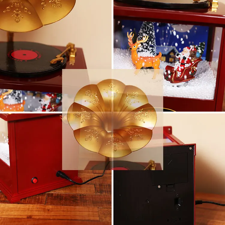 Simulation Gramophone Record Player Home Christmas Table Decoration Lighting Music Simulation Snow Other Christmas Toys Gifts