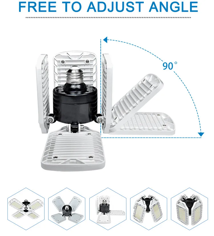 Indoor Lighting Deformable 60W 6000LM 6500K 4 Leaf Ceiling Warehouse Workshop LED Garage Lights E26 E27