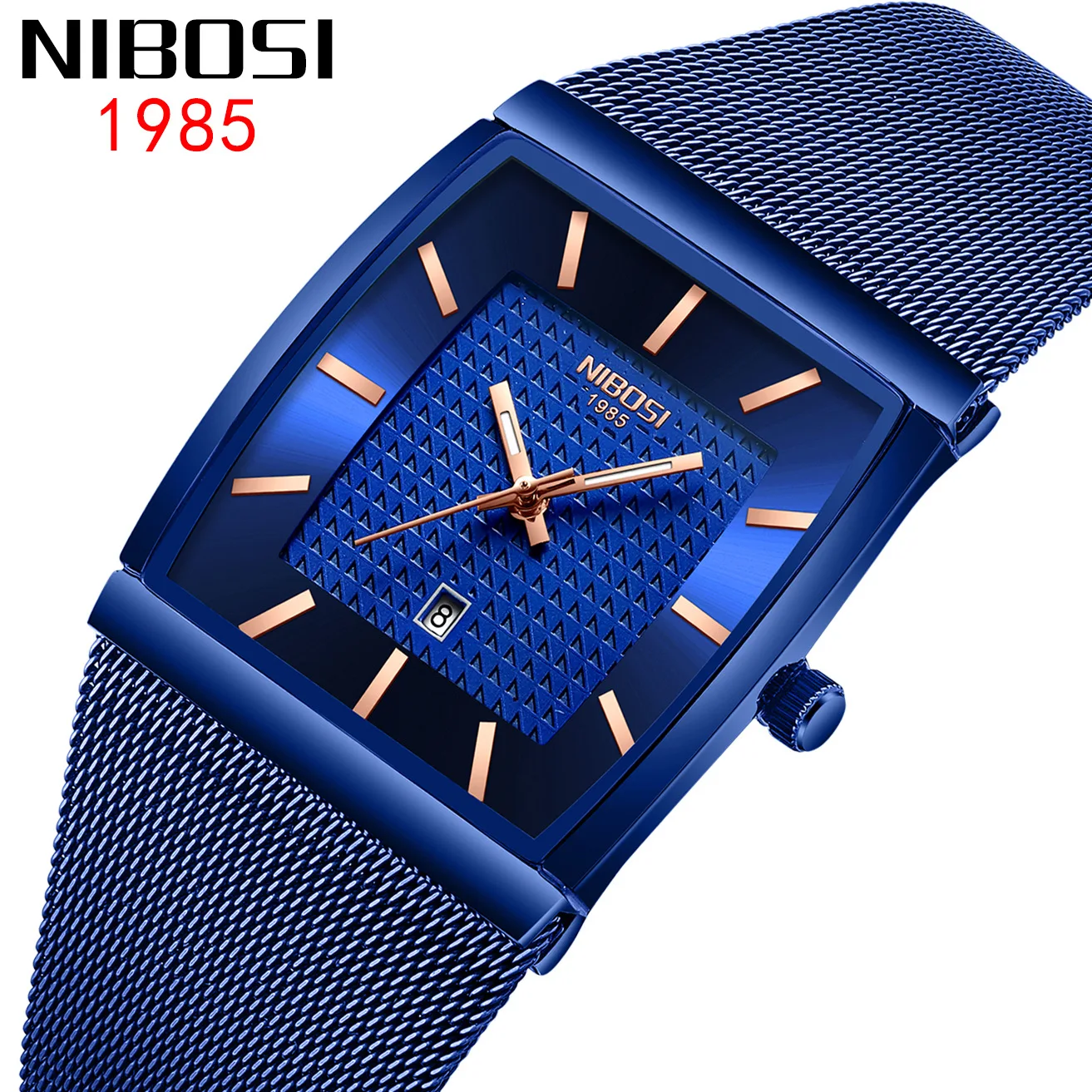 NIBOSI 2376 Blue Square Quarzuhr Retro Vintage Analog uhr Freizeit