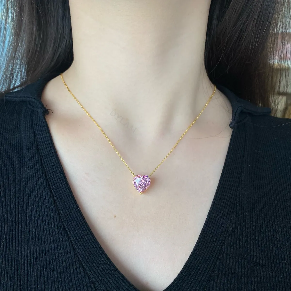KAKODIY custom fashion heart-shaped stone pendant 8A zircon gold-plated sterling silver wedding engagement necklace detail 4
