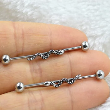xjy 16G all 316L stainless steel sanke shape industrial earrings industrial barbell piercing jewelry