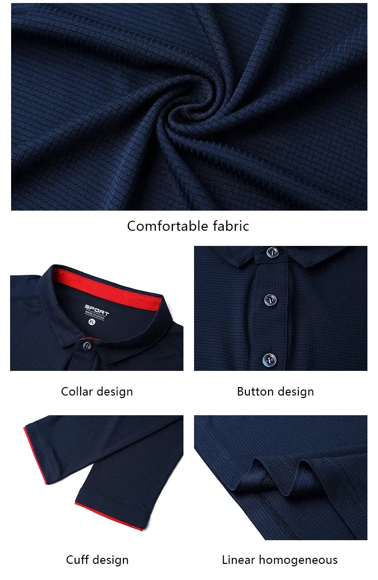 Custom logo knit long sleeves t-shirt quick dry 100% polyester for men plain work golf polo shirt