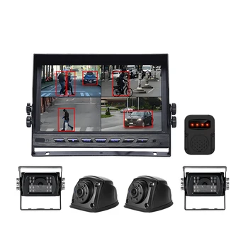 10.1-Inch 4 Channels AI Backup Camera BSD Blind Spot Pedestrian Detection System for Vehicle and Pedestrian Detect and Warning