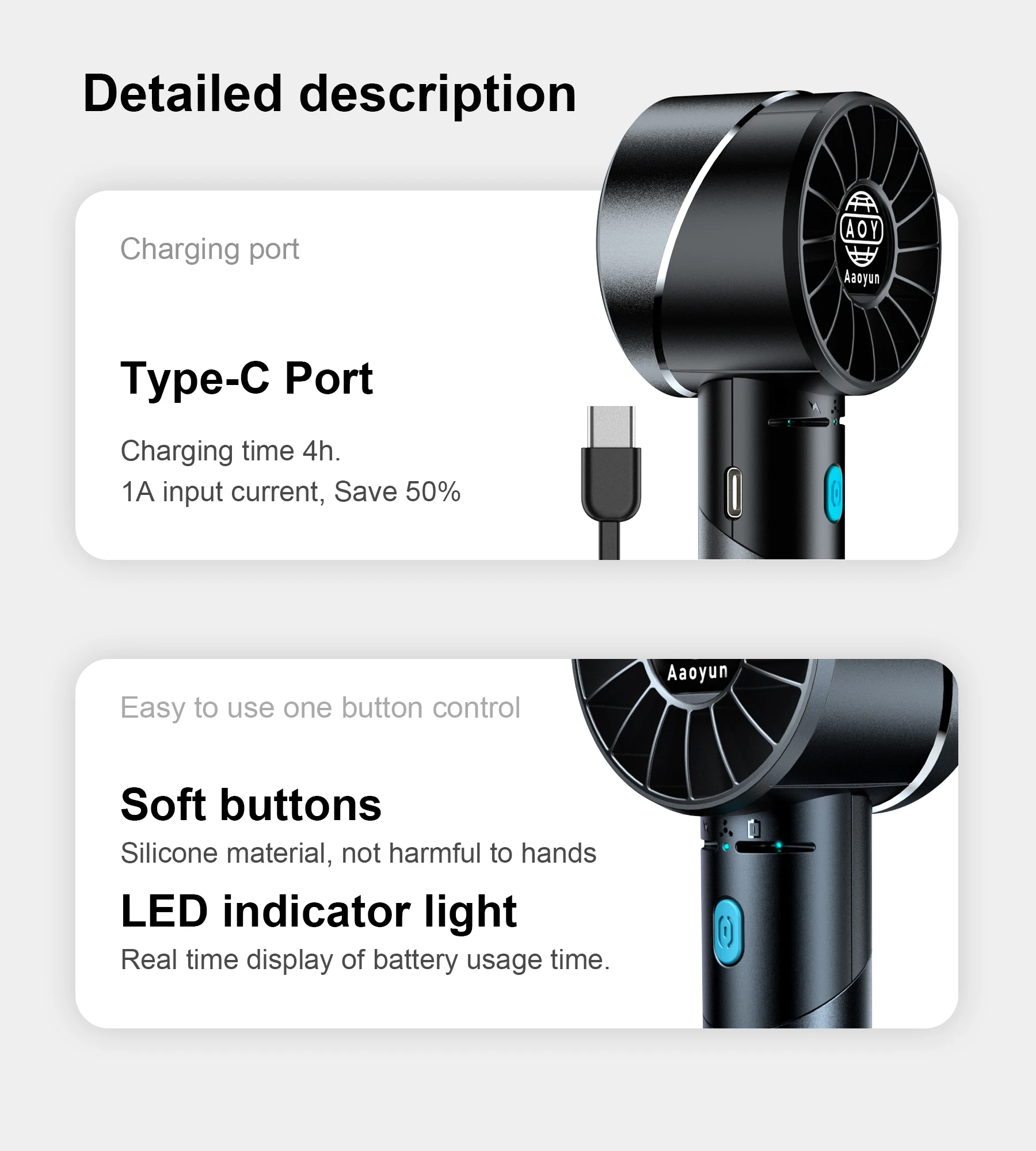 Portable Mini Handheld Fan, Battery, Plastic - detail 10