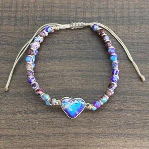 Adjustable Beaded 7 Chakra Bohemian Bracelet 4mm Agate Heart Crystal Charm Geometric Natural Stone Trendy Alloy Unisex Jewelry