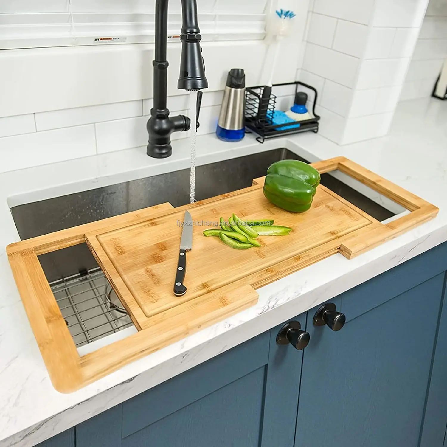 product expandable cutting board expandable kitchen bamboo cutting boards with juice groove metal material-0