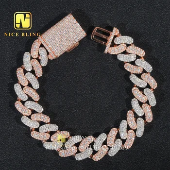 Rose Gold Rhodium Plated 15mm moissanite cuban chain Moissanite cuban bracelet 18k Gold Plated necklace 925 Silver Chain