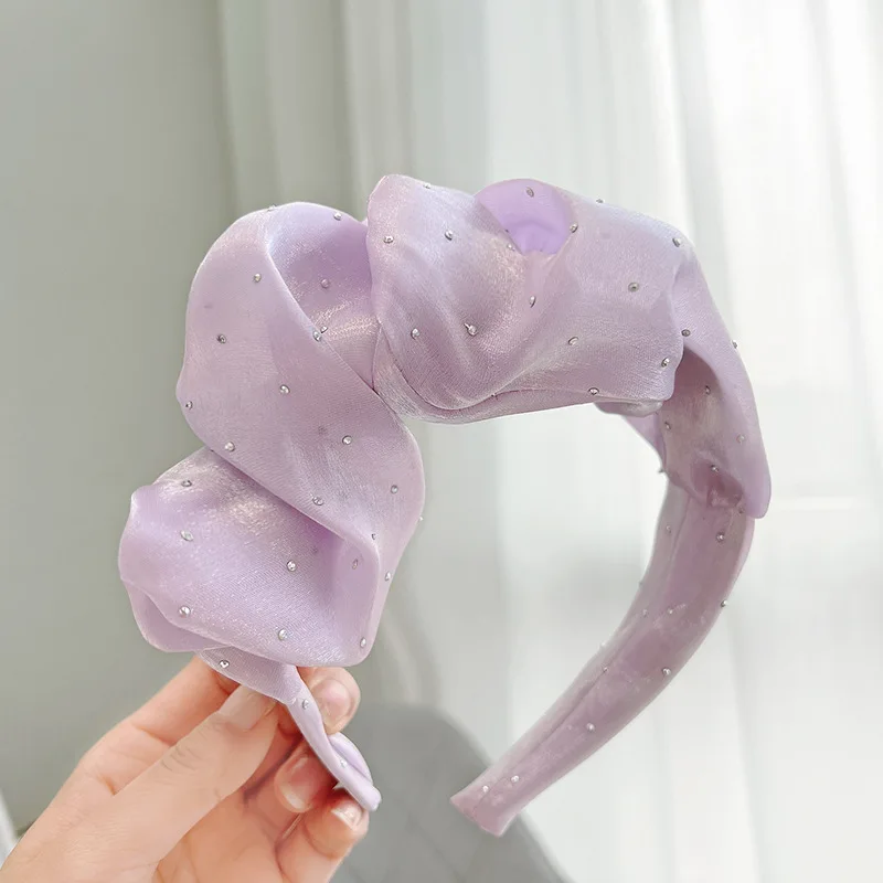 Purple Satin Scrunchie Headband wedding Luxury Duchess Silk Satin Purple Scrunchie Crown Headband  main image 4