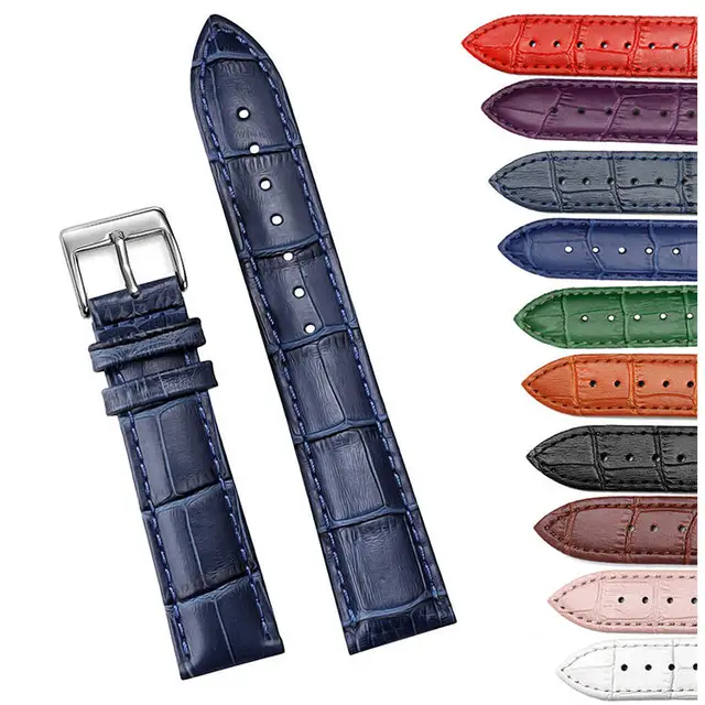 Genuine Leather Watch Band 12mm 14mm 18mm 20mm 22mm 24mm Slub Grain Crocodile Pattern Calfskin Waterproof Leather Strap