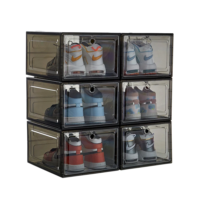 Free Sample  Shoe Organizers Storage Box Magnetic Drop Front Foldable Acrylic Shoebox Transparent Stackable Plastic Shoe Box