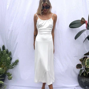 Cotton Summer Midi Dress Casual Women Clothes White Black Backless Lady Sexy Party Dresses