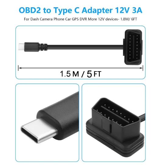 product obd2 to type c obd 16pin 12v connector plug play universal for dvr phone gps car diagnostics cable-3