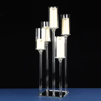 YH Crystal Candlestick with 5 Windproof Candlesticks Wedding Site Decoration Props Sample Room Decoration