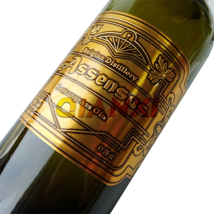 Custom Printing Self Adhesive Embossed Metal Stickers Red Wine Perfume Bottle Printed Aluminum Labels