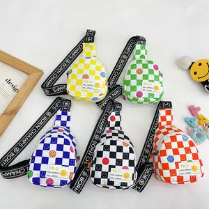 Fashion Check Pattern Children Canvas Shoulder Bag Wholesale Small Boys Crossbody Bags New Styles Sport Kids Single Bags Girls