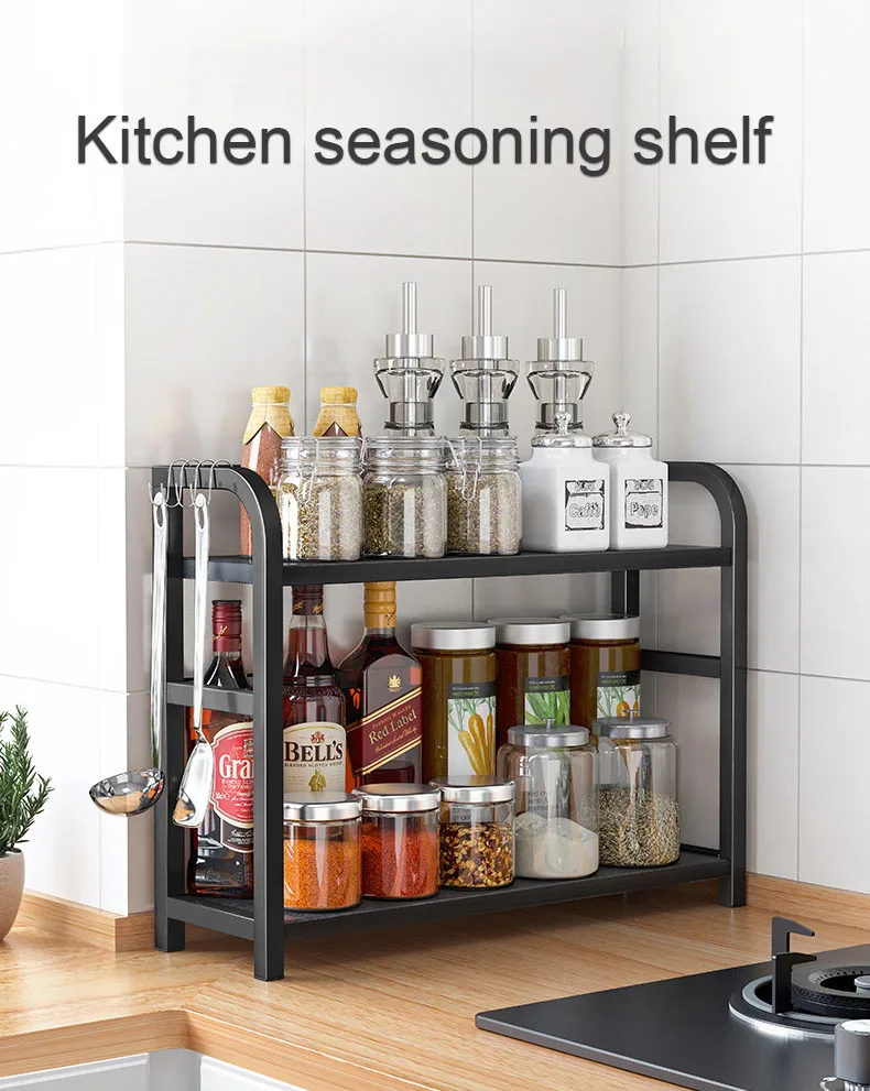 Multifunctional 2-Tier Vertical Spice Rack Eco-Friendly Metal and Wood Storage Holders for Home Pot Bowl Use