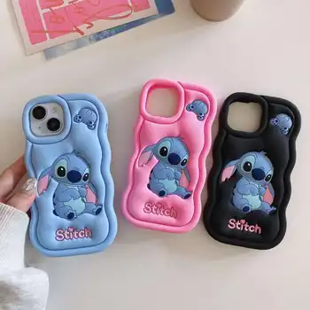 3D Stitch Cartoon Design Soft Protective  Silicone Phone case for Iphone15 16 Pro Max Cartoon Animal Back Shell case for Lady