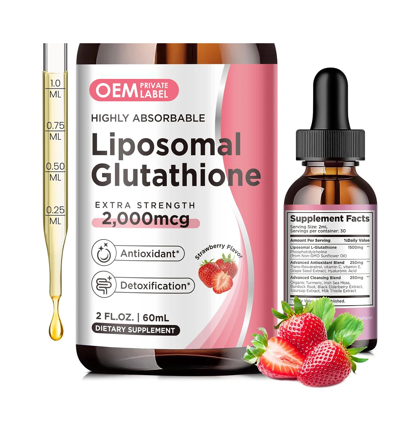 Custom Private Label Liposomal Glutathione Liquid Drops Oral Vitamin C  Liver Detox Antioxidant Supplement for Adults