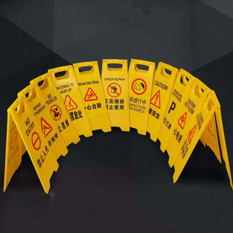 Yellow Wet Floor Caution a Collapsible Sign Bilingual Warning Signs for ...
