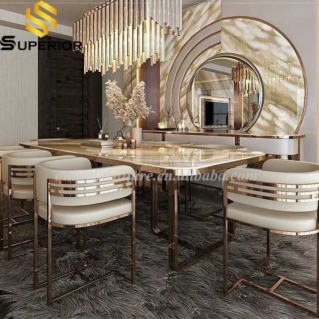 Gold Dining Table and Chair Set by SUPALIER Modern Luxury