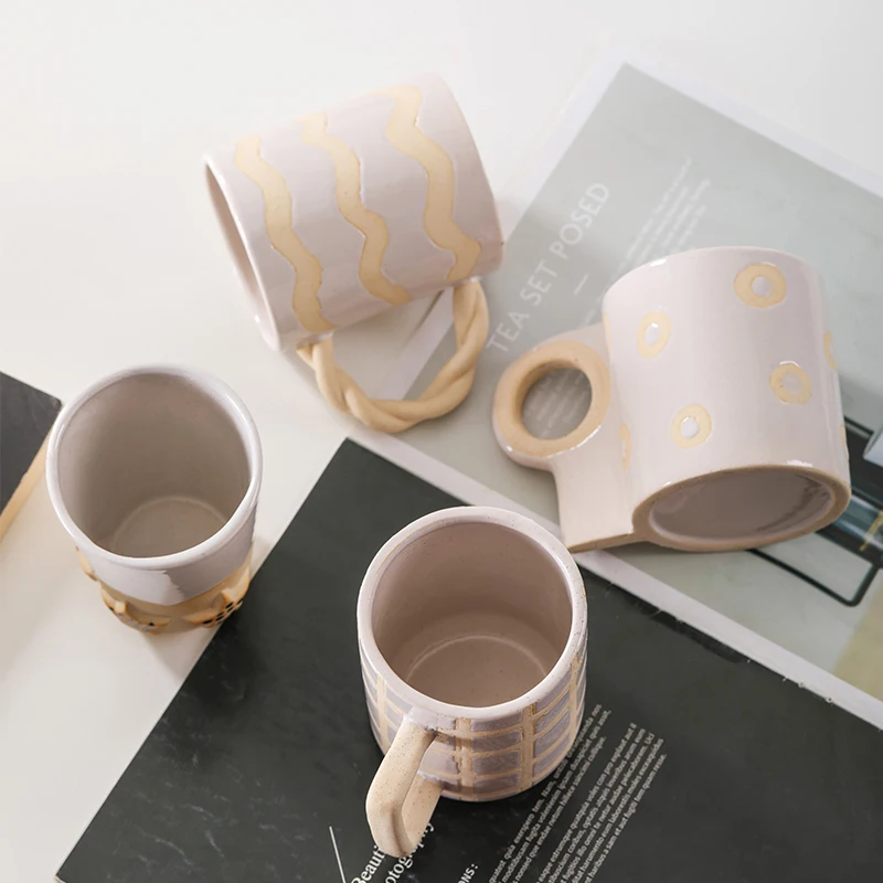 Wholesale Luxury 280ml Handmade Pottery Ceramic Mugs Custom Nordic Design Tea Coffee Beer Cups Set
