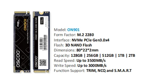 OSCOO ON901 SSD M.2 2280 Pcie 3.0x4 - High Performance Storage