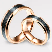 Tungsten Carbide Ring 6mm Rose Gold Inlaid Carbon Fiber Stickers Fashion Ring in Stock