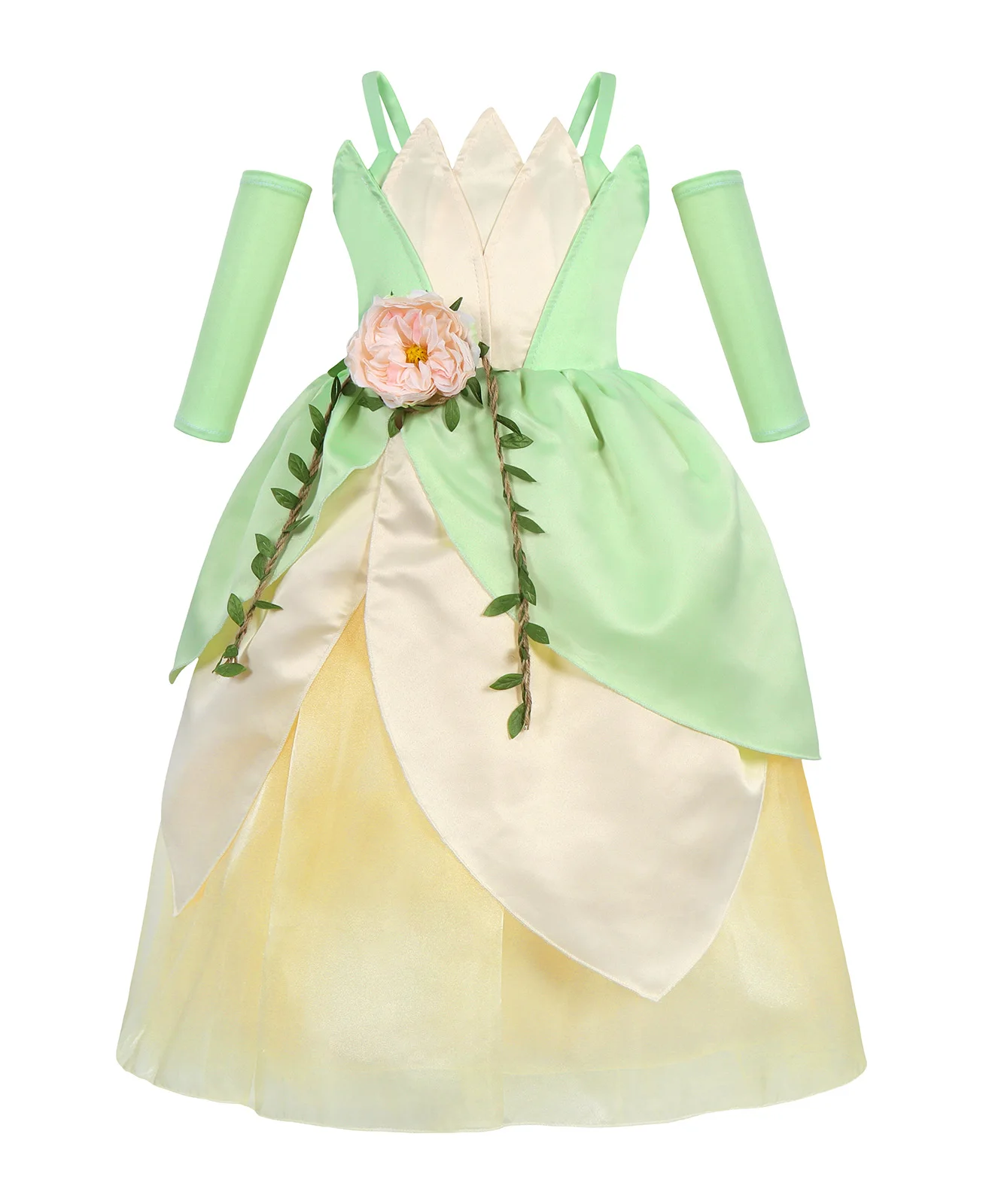 Party Fancy Princess Tiana Deluxe Frog Dress for Girls Birthday Party Fairy  Dress up Kids Halloween Costume With Sleevelet